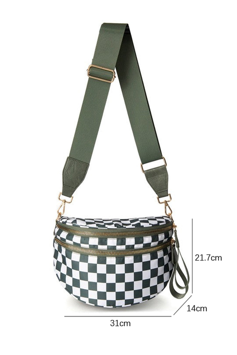 Blackish Green Checkered Print Wide Strap Large Crossbody Bag