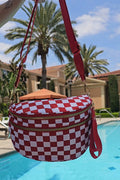 Fiery Red Checkered Print Wide Strap Large Crossbody Bag